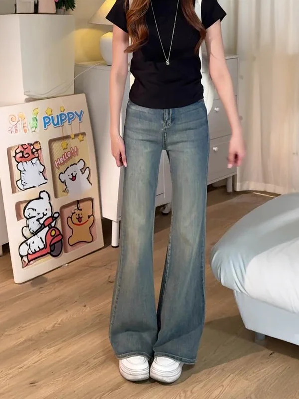 

Retro High Waist Slimming Skinny Jeans Women's Spring Autumn New Sle Loose Leggings Non-Matching Bootcut Denim Pants