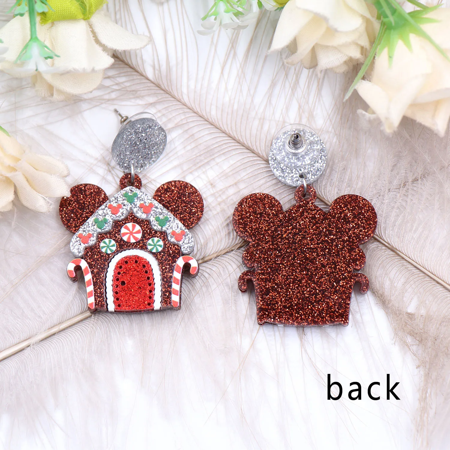 New product CN Drop mouse Gingerbread House women\'s Cute Christmas Acrylic Earrings