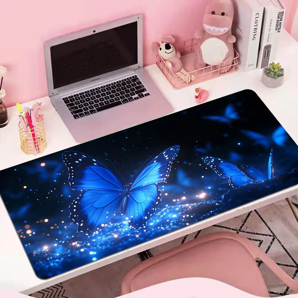 

HYBXAXC Purple Lilac Butterfly Deskmat Keyboard Kawaii Accessories Laptop Desk Mat Mouse Pads Gaming Pc Carpet Desk Protector