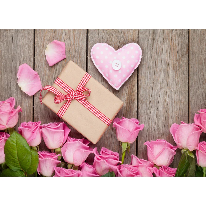 Vinyl Custom Valentine Day Photography Backdrops Prop Love Heart Rose Flower Wooden Floor Photo Studio Background  21415 ZOOM-04
