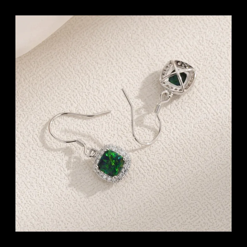 

Простые серьги-гвоздики из серебра S925, новые ювелирные изделия с кисточками, женские квадратные опаловые аксессуары-крючки для ушей