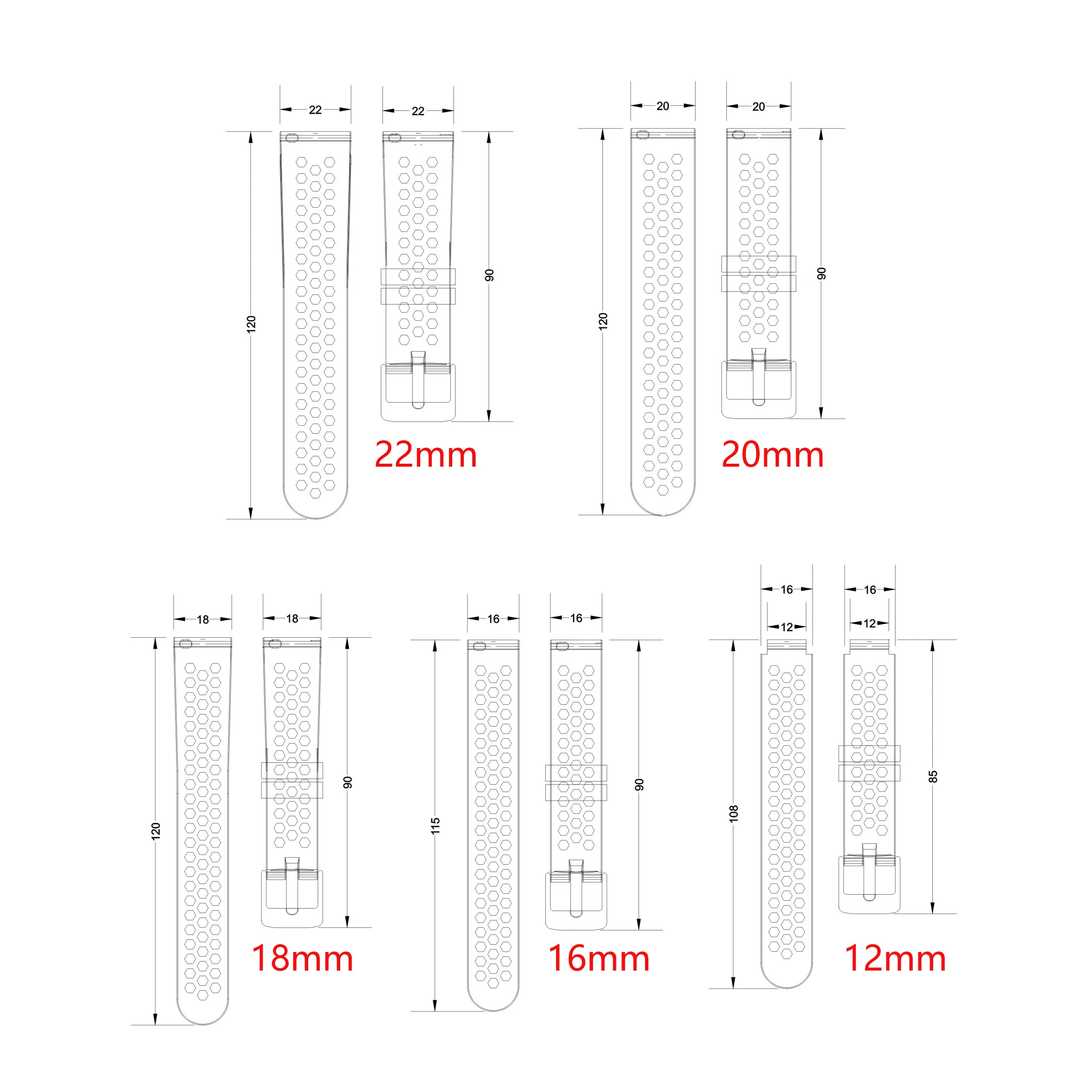 16mm 18mm 20mm 22mm silicone liberação rápida buraco hexagonal pulseira de relógio de borracha elástico macio respirável esporte inteligente para homens