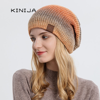 Autumn Winter Gradient Color Knitted Hat Female Skullies Beanies Warmer  Outdoor Cold Proof Cap Thickened Fashion Tie Dye Hat