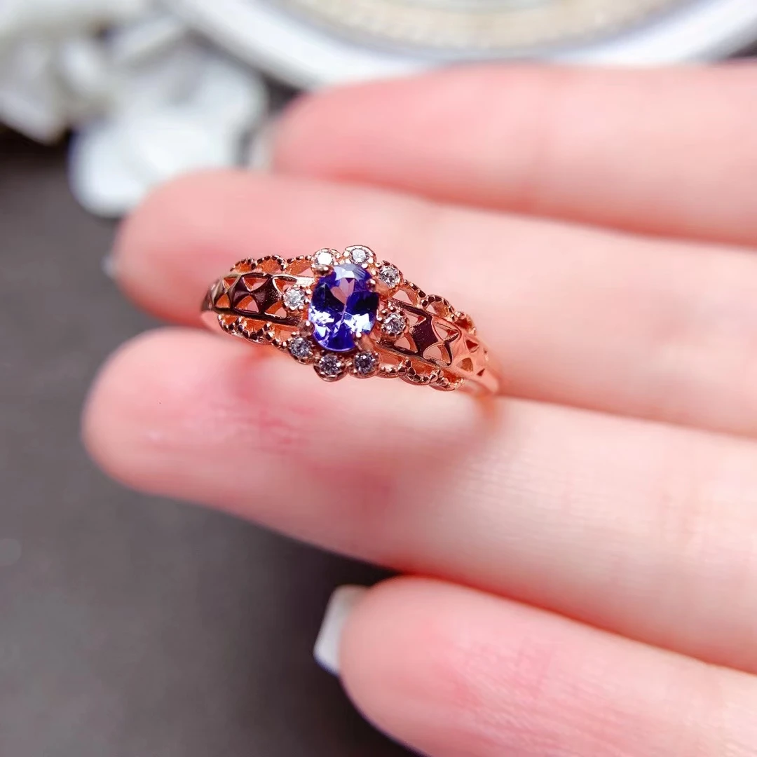 Vintage 925 Silver Tanzanite Ring 4mm*5mm VVS Grade Natural Tanzanite Silver Ring 18K Gold Plating Jewelry