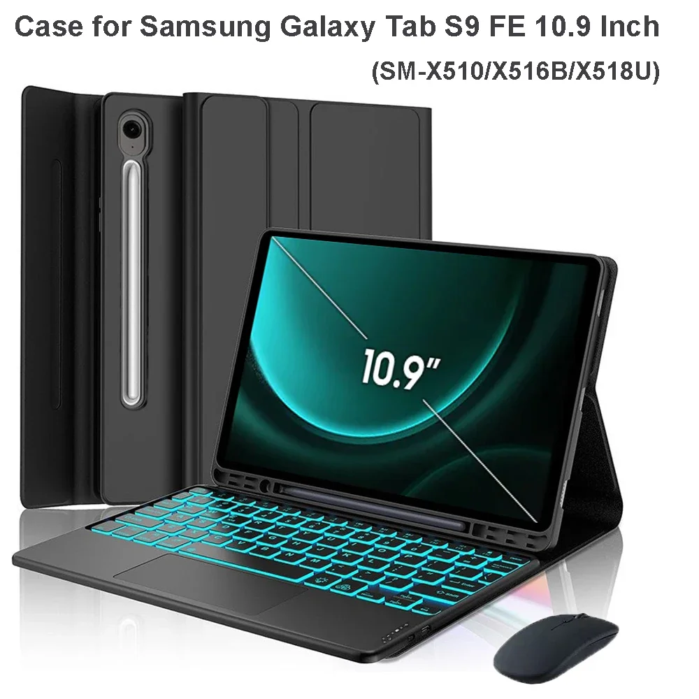 

Чехол для Samsung Galaxy Tab S9 FE 10,9 дюймов, съемный чехол с Bluetooth-клавиатурой для Samsung Tab S9 FE 10,9 дюйма SM-X510/X516B/X518U