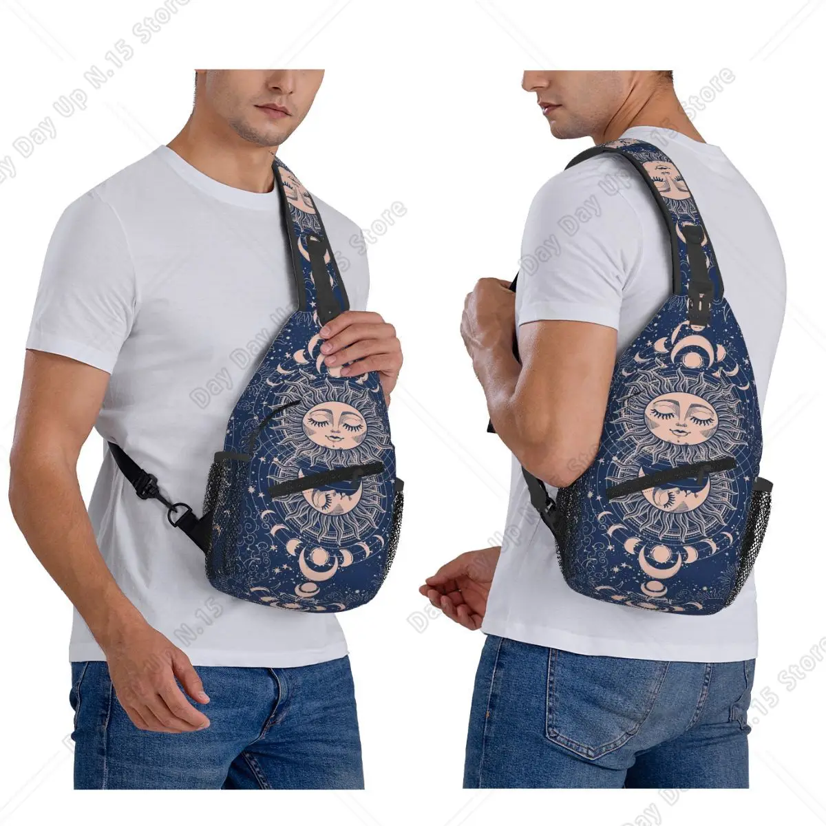 Moon Star Mystic Sun Astrology Tarot Goth Chest Bag Men Sling Crossbody Backpack Chest Bag Travel Hiking Daypack Shoulder Bag