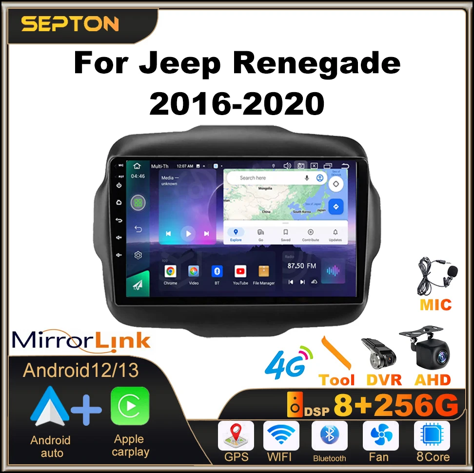 

Автомобильный радиоприемник SEPTON для Jeep Renegade 2016-2020, 8 ядер, 8 + 128 ГГц, CarPlay, GPS, мультимедийный плеер, головное устройство, Wi-Fi, Carplay, Android, GPS