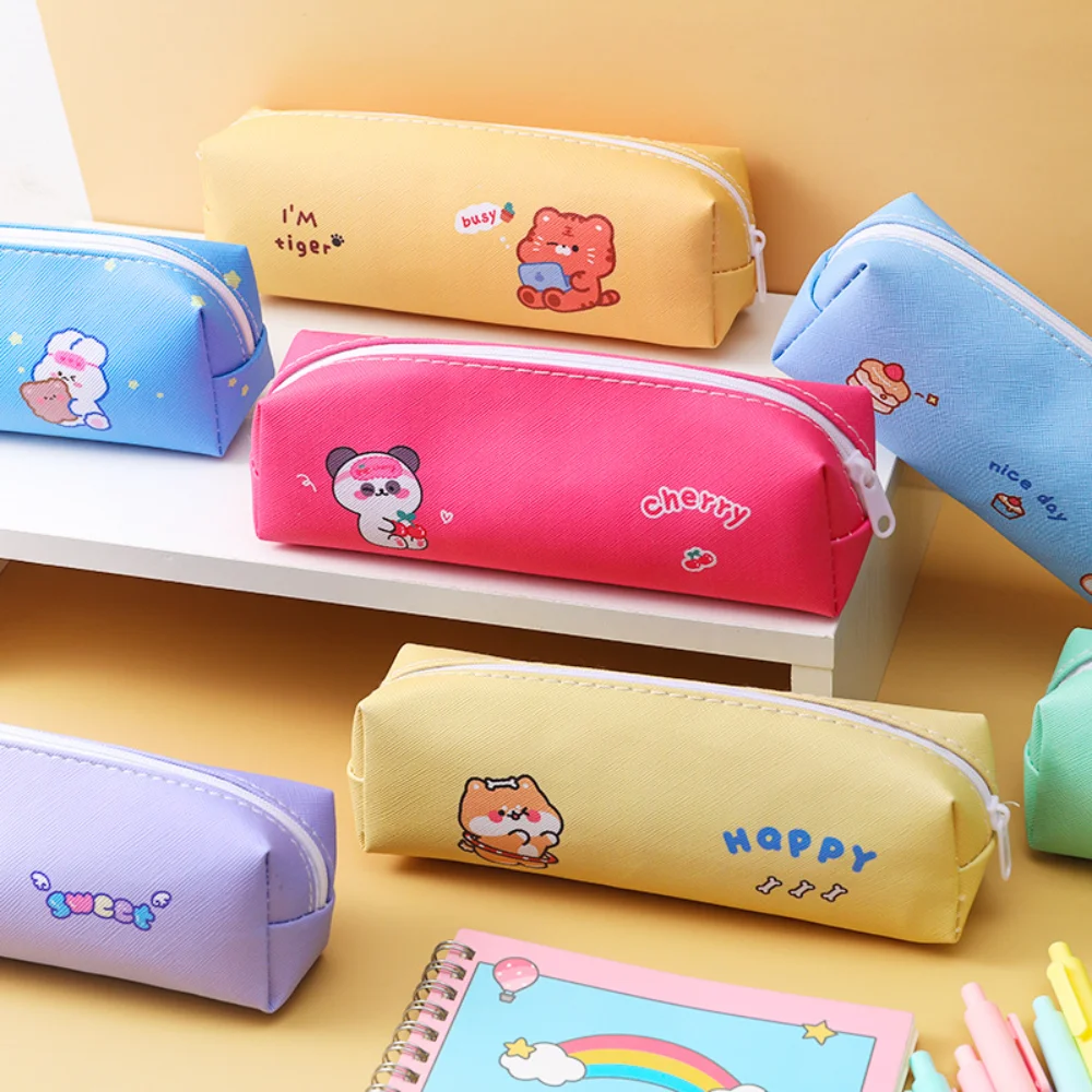 Cartoon PU Large Capacity Pencil Case Cute Ins Girly Heart Storage Stationery Bag Student High Value Simple Pencil Bag