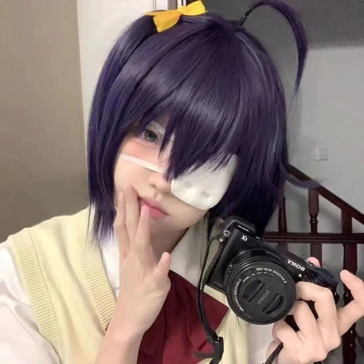 ‌ Anime Rikka Pruik - Chunibyo Karakter Cos Haar met Zijstaart Inclusief Gratis Lint Hoofdband Halloween/Carnaval Feestaccessoires