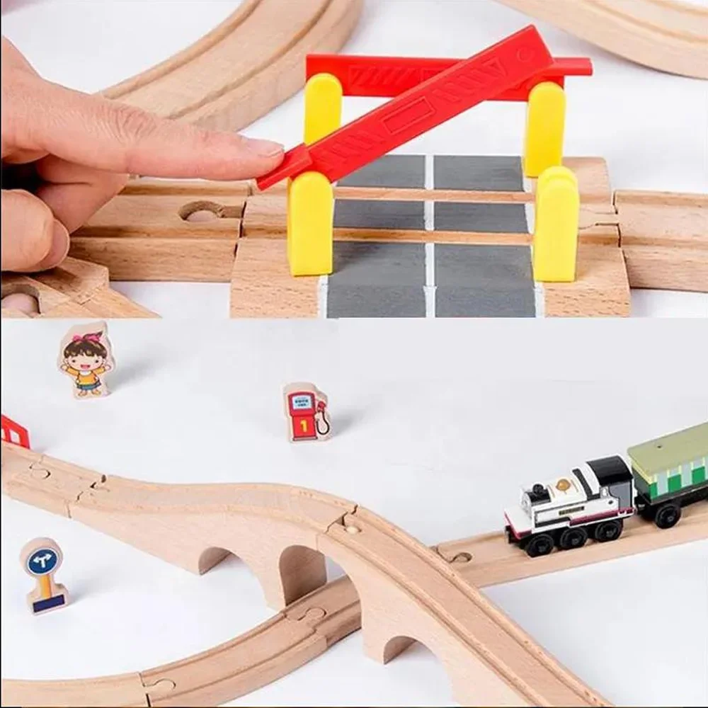 Acessórios de trilhos de trem de madeira brinquedos para crianças diecast slot brinquedo trens de madeira trilhos ferroviários compatíveis com todas as marcas trens