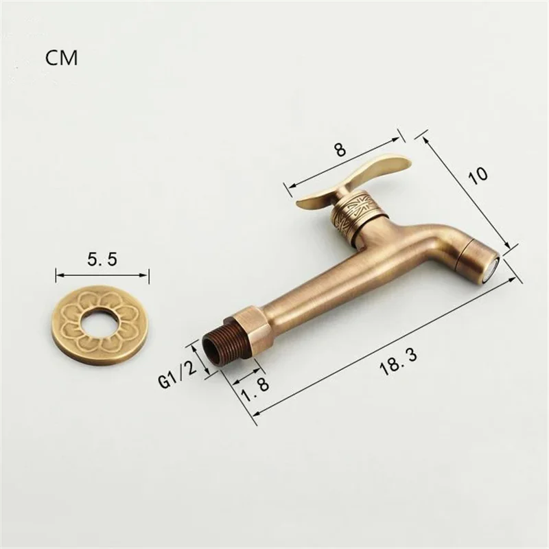 Bibcock Wasserhahn lange Garten Wasserhahn Kran antike Messing Bad Mop Waschbecken Wasserhähne Wand halterung Waschmaschine Wasserhähne Garten