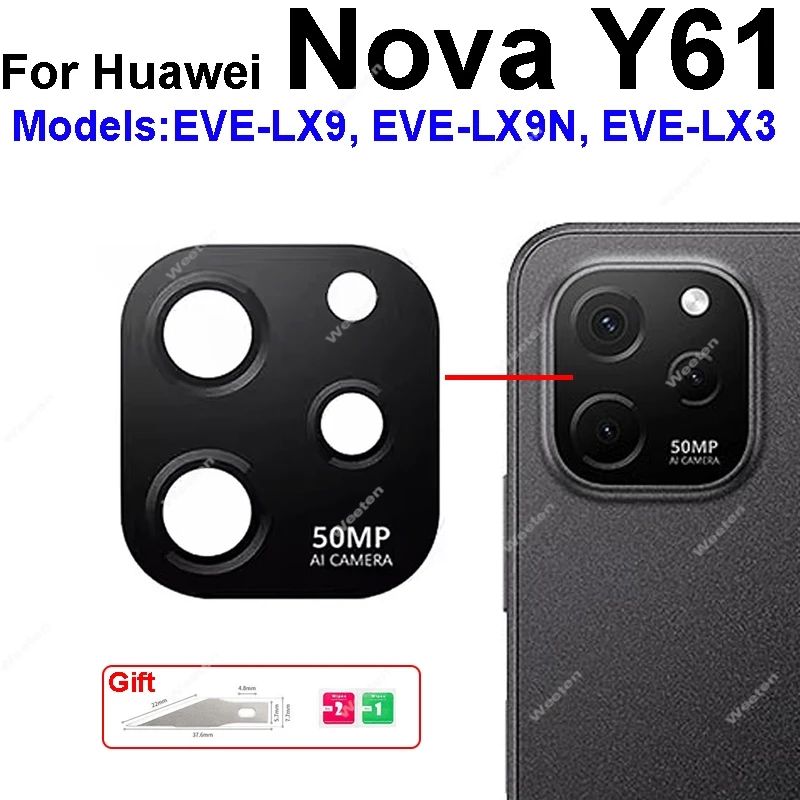 For Huawei Nova Y61 Y71 Y91 Back Camera Glass Lens Rear Camera Lens Glass with Sticker Replacement Parts