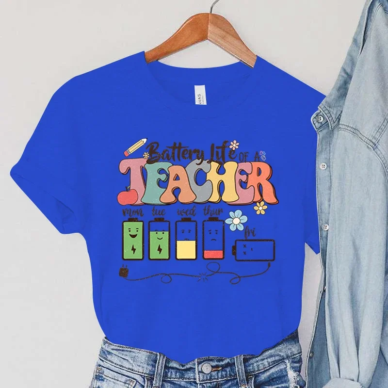 Camiseta con estampado de vida útil de la batería del profesor, camiseta de verano para mujer, camisetas informales para mujer, camisetas de manga