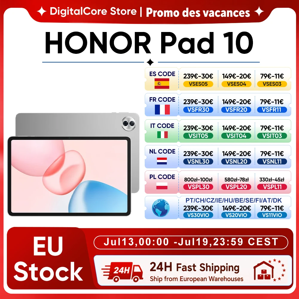 Versión UE HONOR Pad 10 tableta Wi-Fi 8GB + 256GB pantalla de 12,1 pulgadas 120Hz 2,5K batería de 10100mAh Qualcomm Snapdragon 7 Gen 3 Android