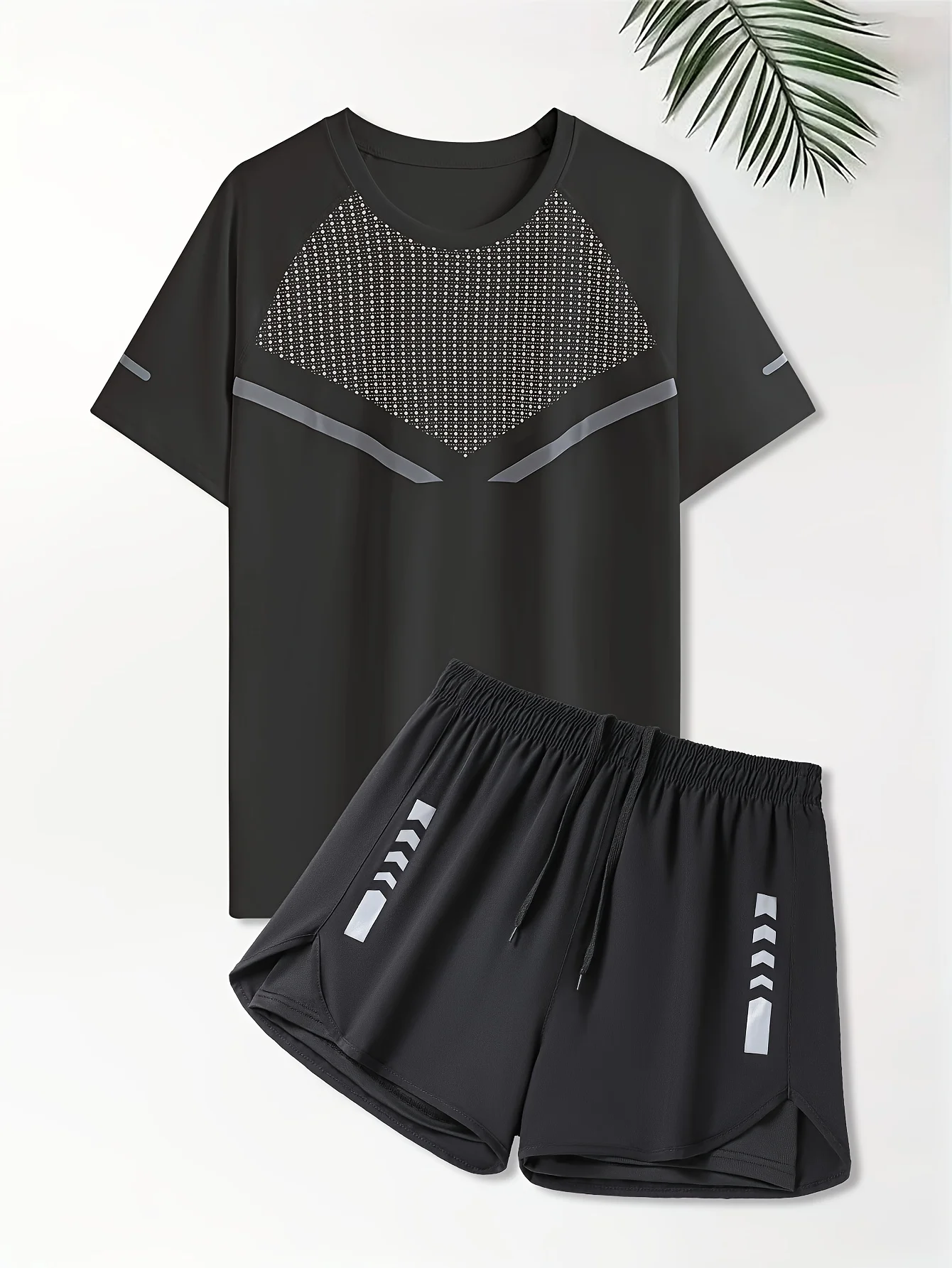 2-teiliger Herren-Sportanzug, Lauf- und Fitnesskleidung, atmungsaktives Kurzarm-T-Shirt aus Eisseide, Basketballausrüstung