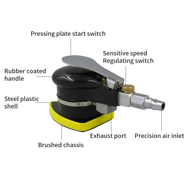 Pneumatic Air Sander Polisher Tool Pneumatic Orbital Sander for Car Paint Care Wood Grinder Polisher 70X100mm Vibrating Shock