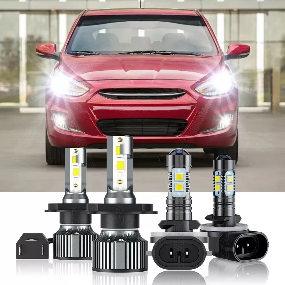 

For Hyundai Accent 2000-2017 4x H4 881 LED Headlight Hi/Lo+Fog Light Bulbs 12V 6500K 20000LM White 1:1 Same Size Canbus No Error