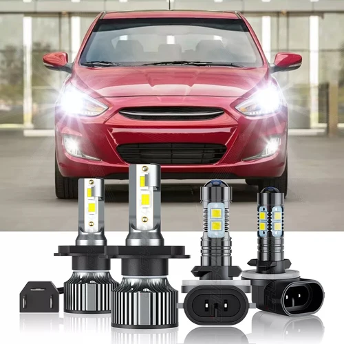 Imagen 1 del producto Para Hyundai Accent 2000-2017 4x H4 881 faro LED Hi/Lo + bombillas antiniebla 12V 6500K 20000LM blanco 1:1 mismo tamaño Canbus sin Error