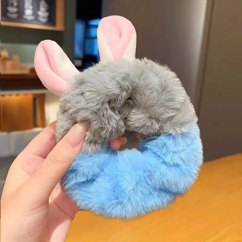

Cartoon Rabbit Fox Ears Plush Scrunchie Hair Band Woman Cute Animal Police Headdress Hair Rope for Girls Hair Accessoriess