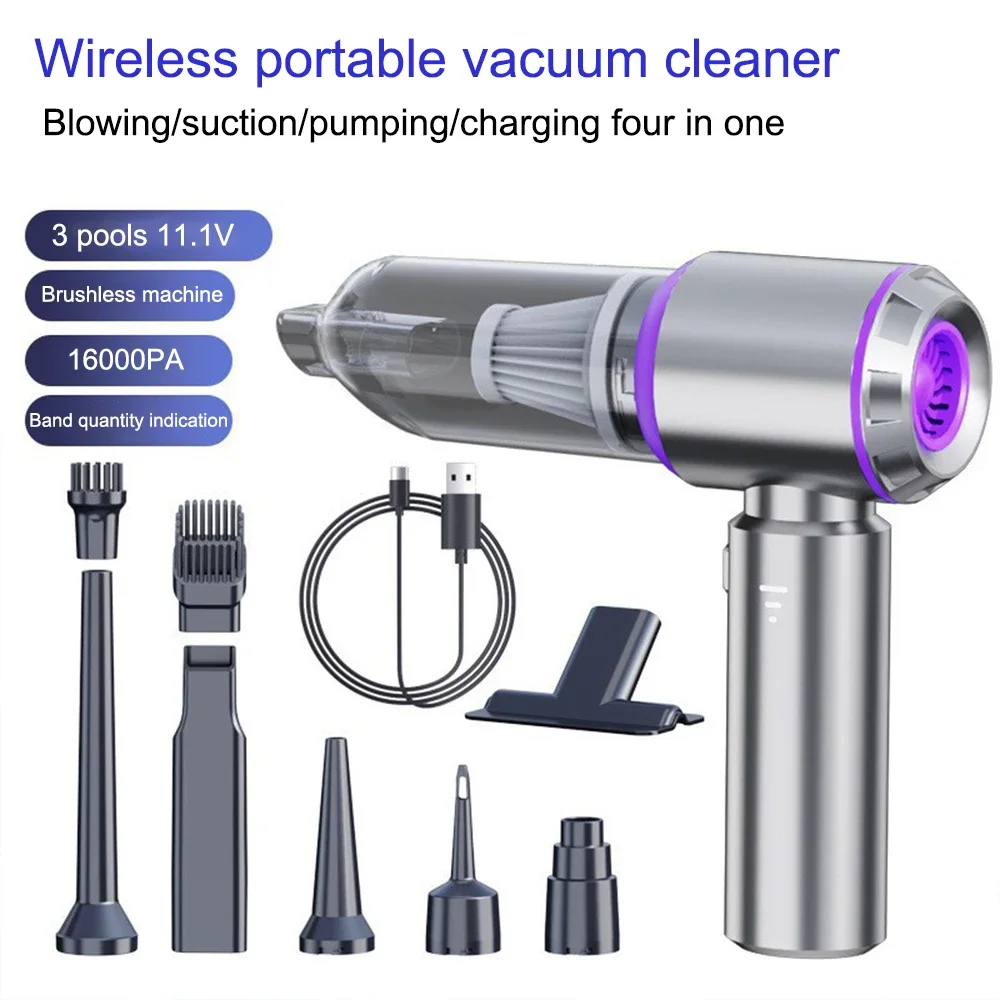 Wireless car vacuum cleaner with four in one brushless motor for blowing/suction/suction/charging, 15000PA power display
