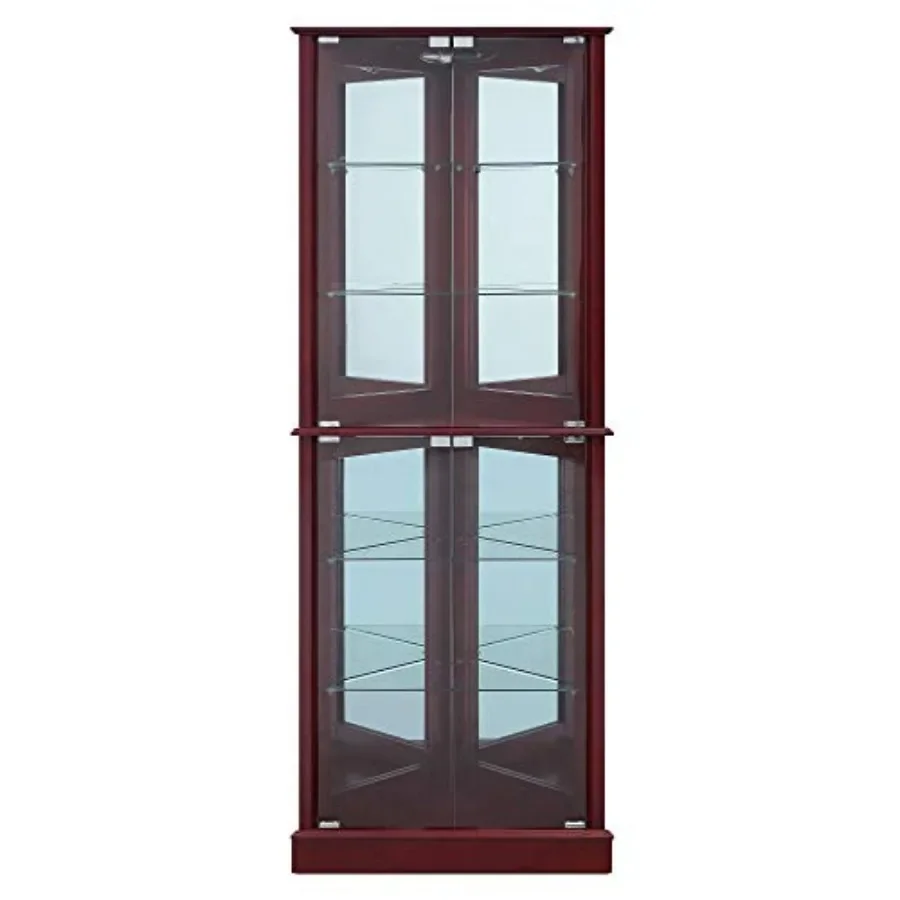 Lighted Corner Display Curio Cabinet for home bar use, wooden material, walnut finish, tempered glass door and 6 adjustable she view 6