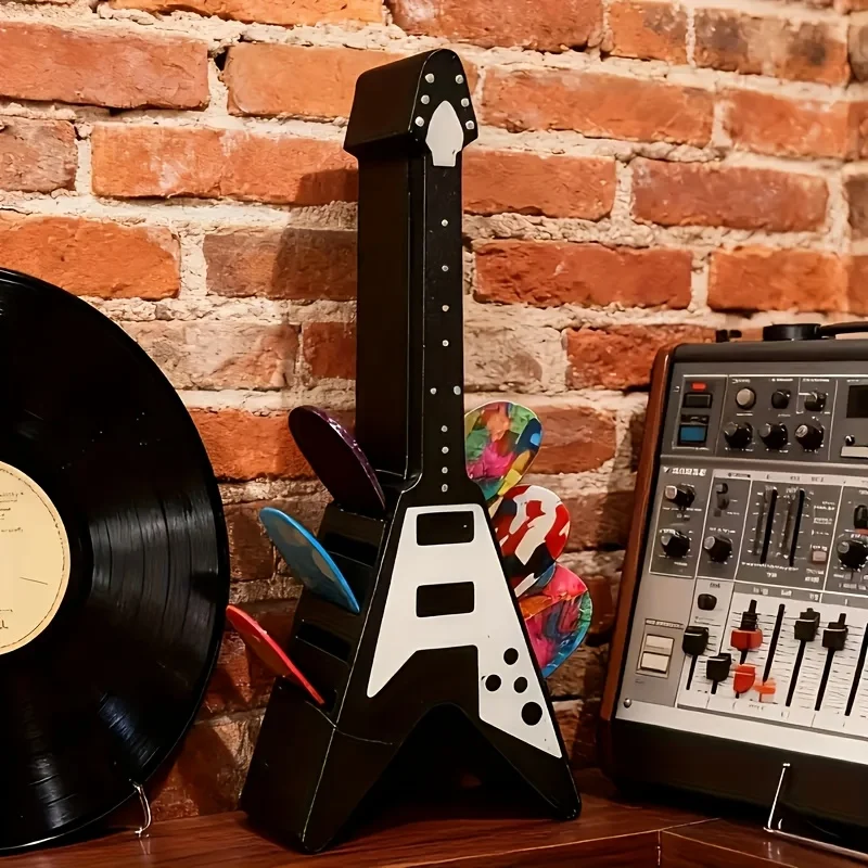 Guitar-Shaped Pick Holder, 10-Slot Sturdy Plastic Stand for Pick Storage, Desktop Organizer and Gift for Guitar Enthusiasts