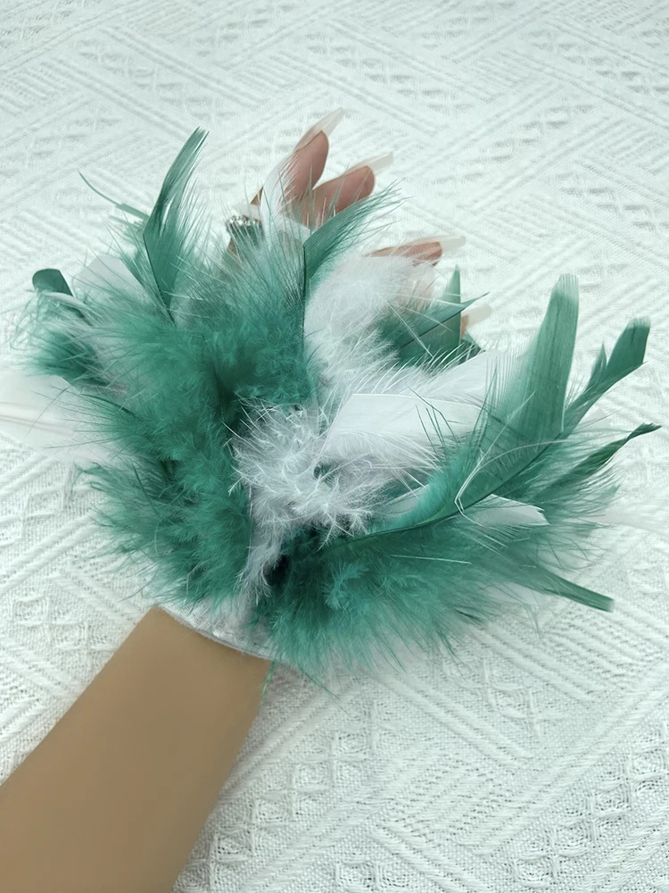 Puños de plumas de piel Natural para mujer, pulsera Sexy a presión, brazalete de brazo, camisas, mangas, tobillera de plumas de avestruz Real, puño