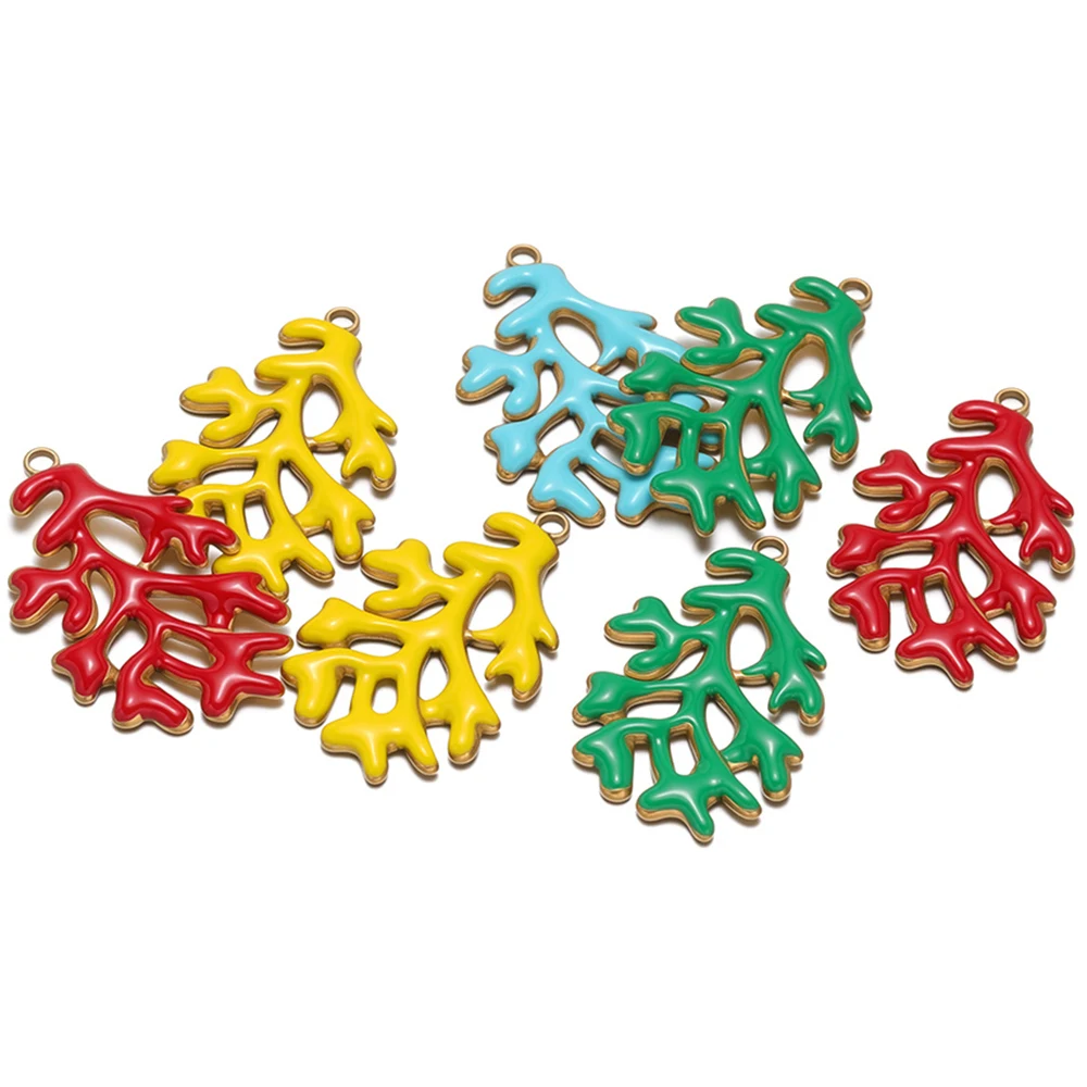 5 قطعة 38x24 مللي متر المينا المرجان السحر الفولاذ المقاوم للصدأ مطلية بالذهب المعلقات DIY بها بنفسك النساء صنع المجوهرات قلادة أقراط لوازم