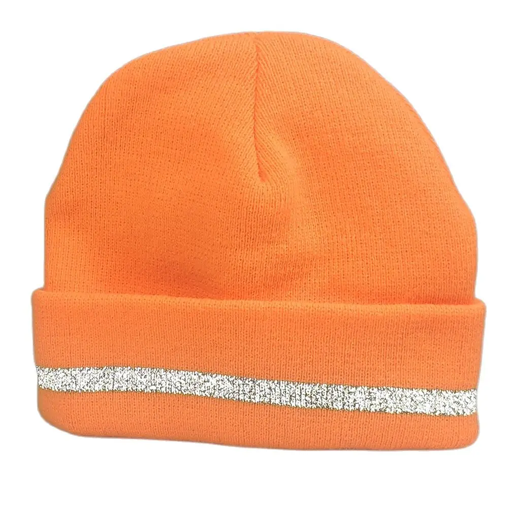 Bright Color Fireman Reflective Beanie Winter Safety Night Running Knitted Hat Warm Cuffed Hat Neon Yellow Orange Black