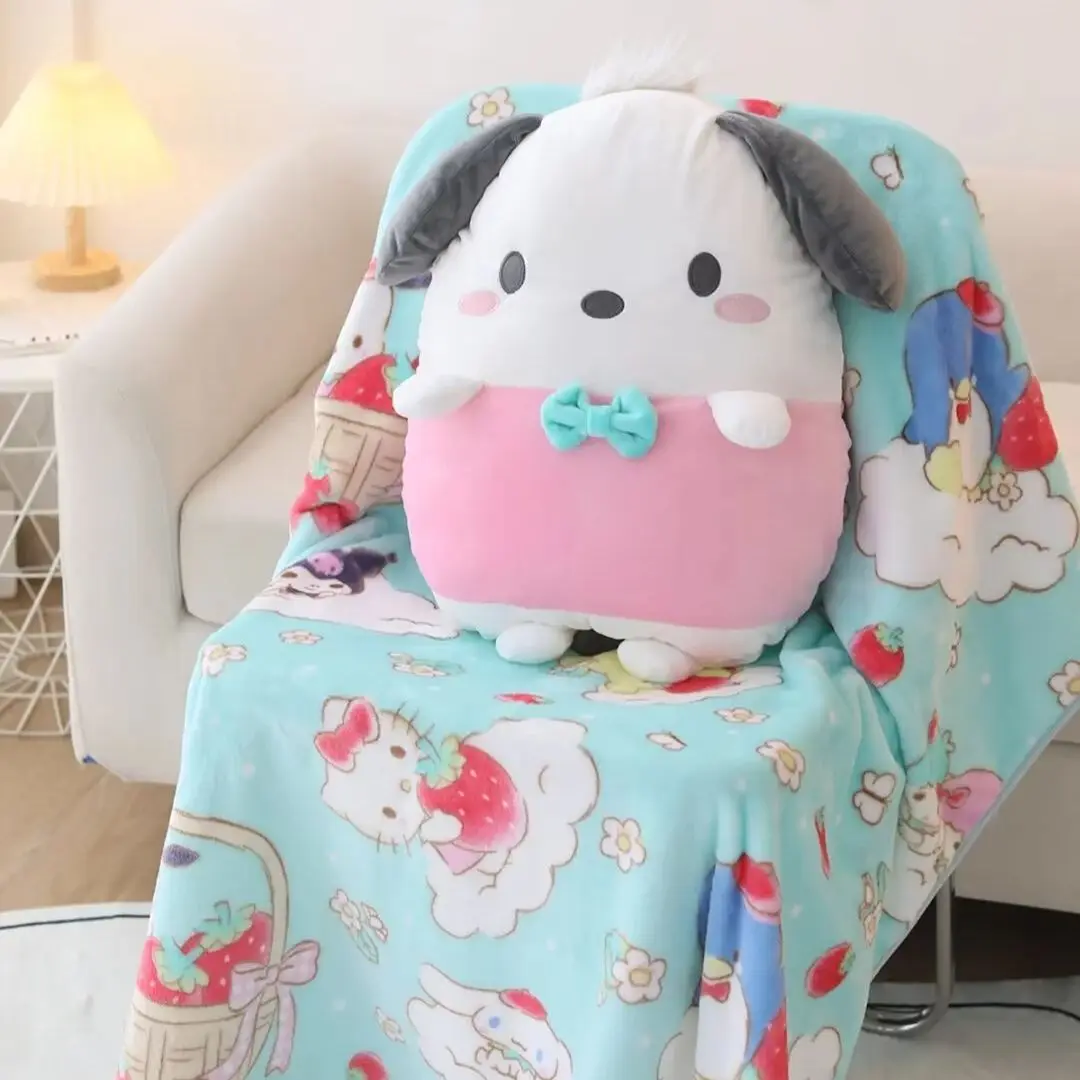 Sanrio Pochacco Plush Doll Cute Cartoon Stuffed Anime Rolling Blanket Comfortable Plush Pillow Home Decor Pillowcase Gifts