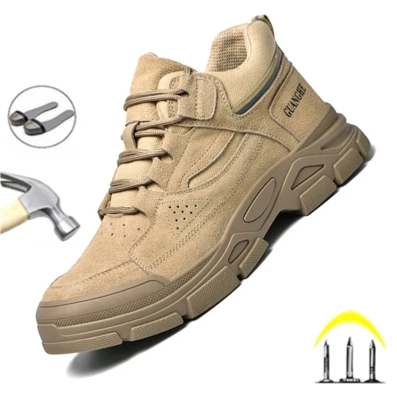 

Pig Suede Anti Scalding Mens Industrial Construction Shoes Steel Toe Cap Safety Work Shoes Indestructible Labor Protection Boots