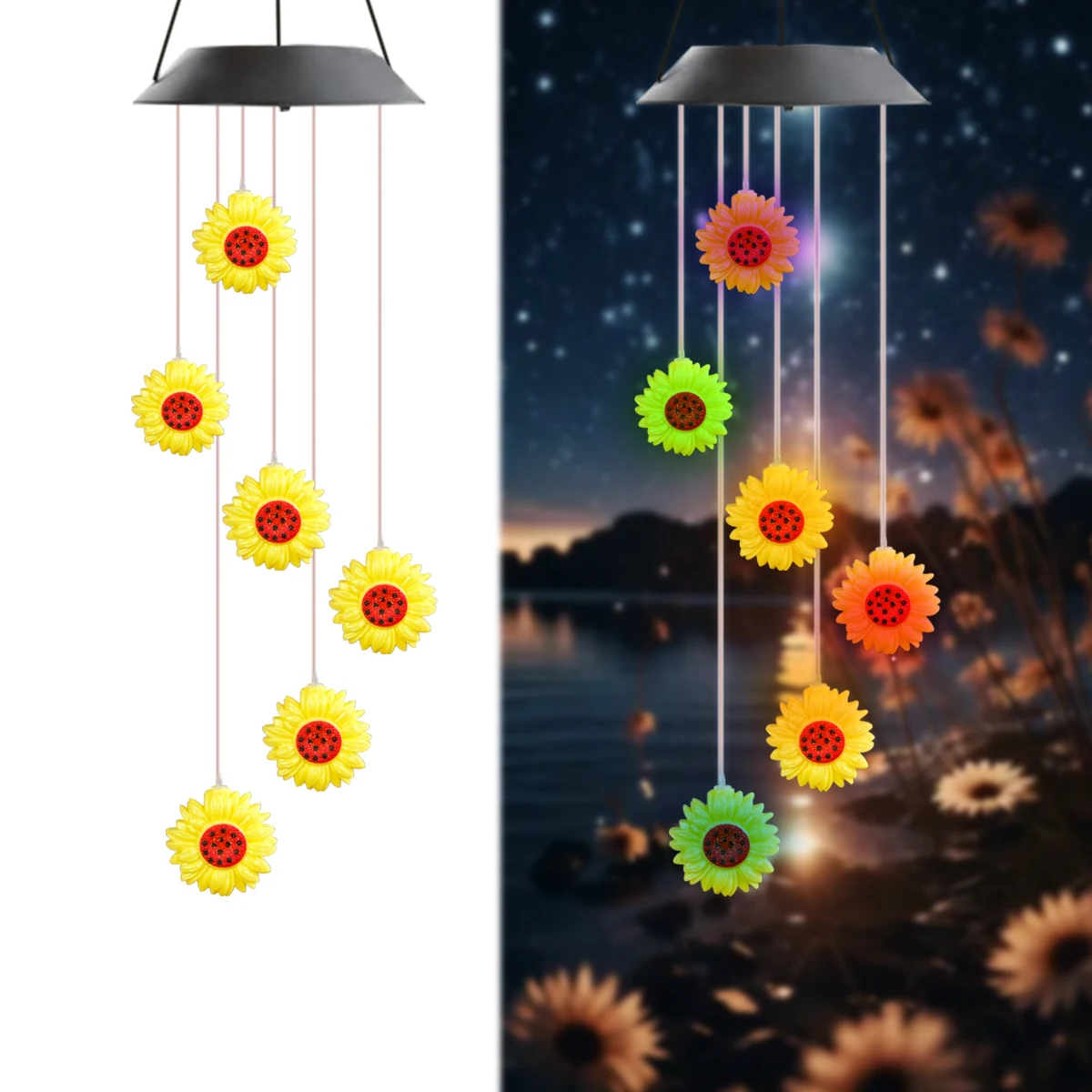 1 قطعة تعمل بالطاقة الشمسية الملونة الرياح الرنين ضوء في الهواء الطلق مقاوم للماء معلقة مصباح المحمول للمنزل حديقة ساحة فناء مهرجان ديكور #2
