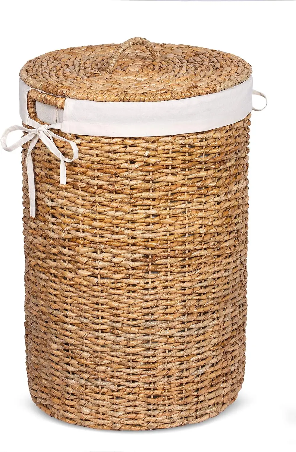 Seagrass Laundry Hamper with Lid & Liner - Handwoven Round Basket with Handles for Laundry/Dirty Clothes - Organizer, Storage