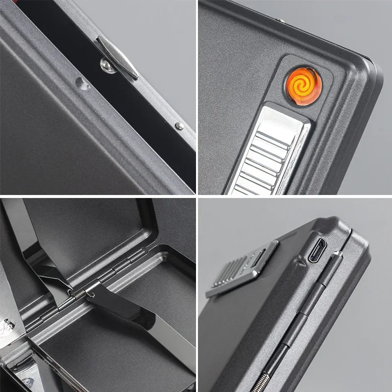 Creative Flip-top Iron Clip 20-pack Rechargeable Cigarette Case Lighter Portable Cigarette Case with Customizable LOGO