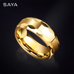 Men's Finger Ring 8mm Width High Polished Faceted Tungsten Jewelry Gift Electroplating Gold and Silver,Customized