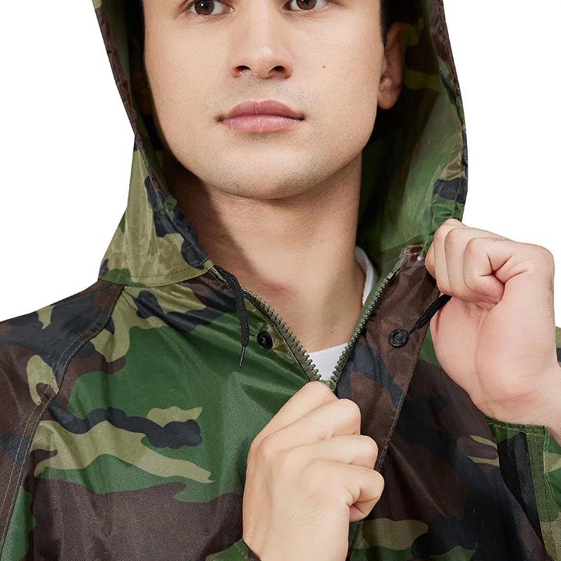 Raincoat PVC Waterproof Poncho Camouflage Cover Zipper Camping Hoodies Hunting Clothes Bilayer Coat