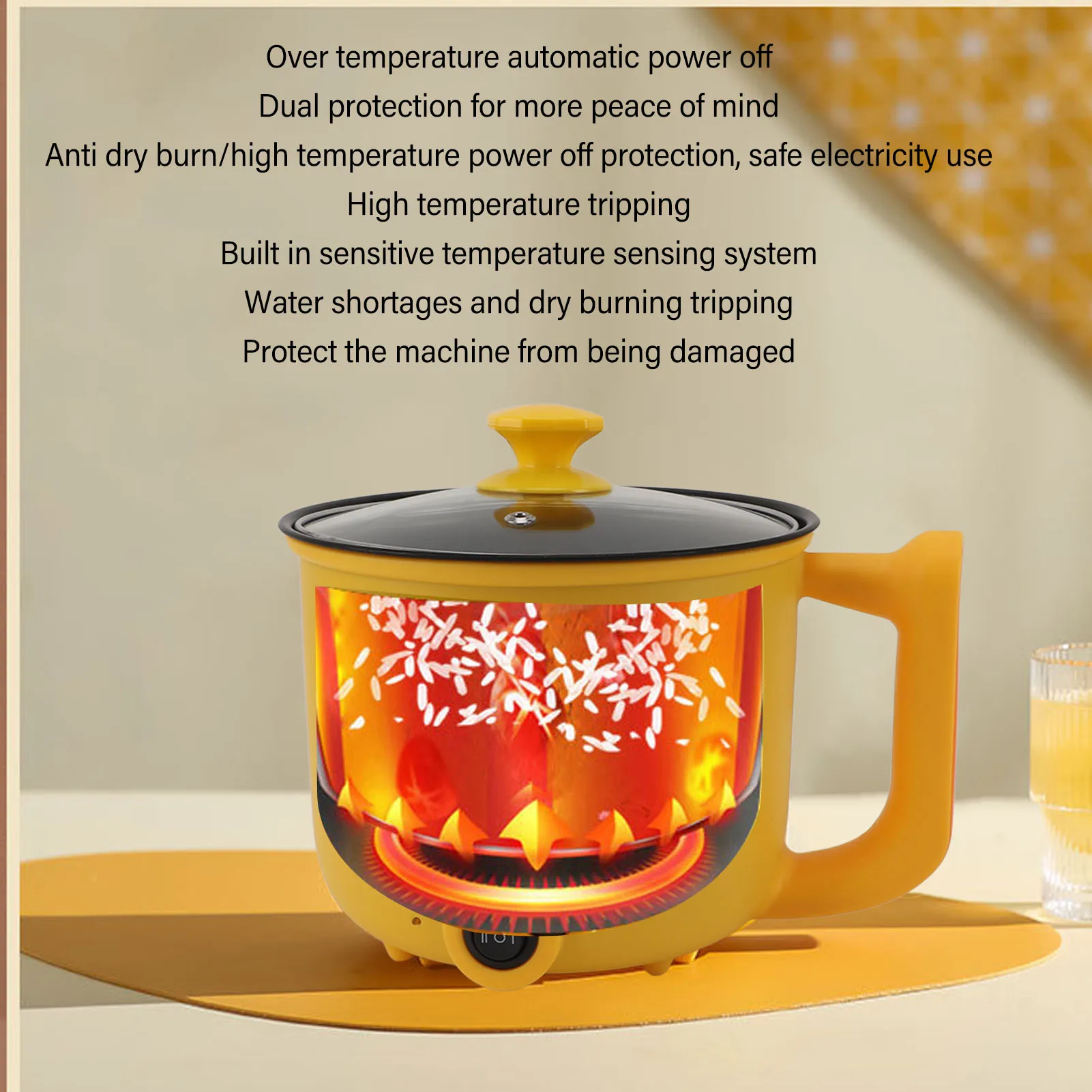 Elektroherd, 1,8 l, 600 W, 2 Gänge, antihaftbeschichtet, multifunktionaler elektrischer Hot Pot mit Griff für Nudelsuppe, Nudeln, Steak, Ei, Haferflocken