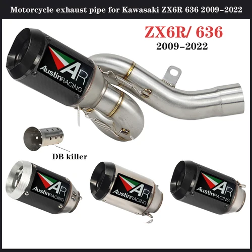 Tubo de escape de motocicleta para Kawasaki ZX6R ZX636 2009-2022 tubo de conexión intermedia 51mm fibra de carbono escape Moto DB Killer