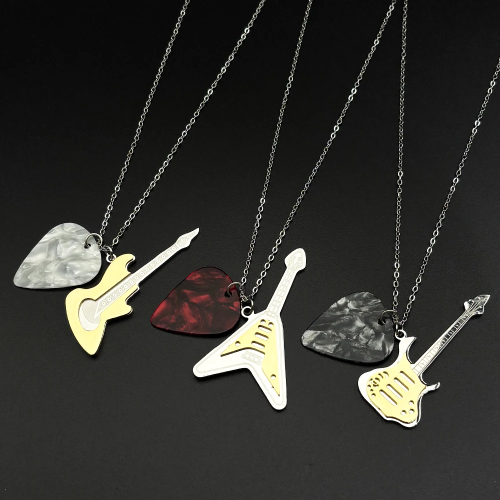 Collar con púa de guitarra eléctrica Rock Roll para hombres y mujeres, de acero inoxidable, regalo para amantes de la música, cadena de banda de hip hop, joyería para raperos.