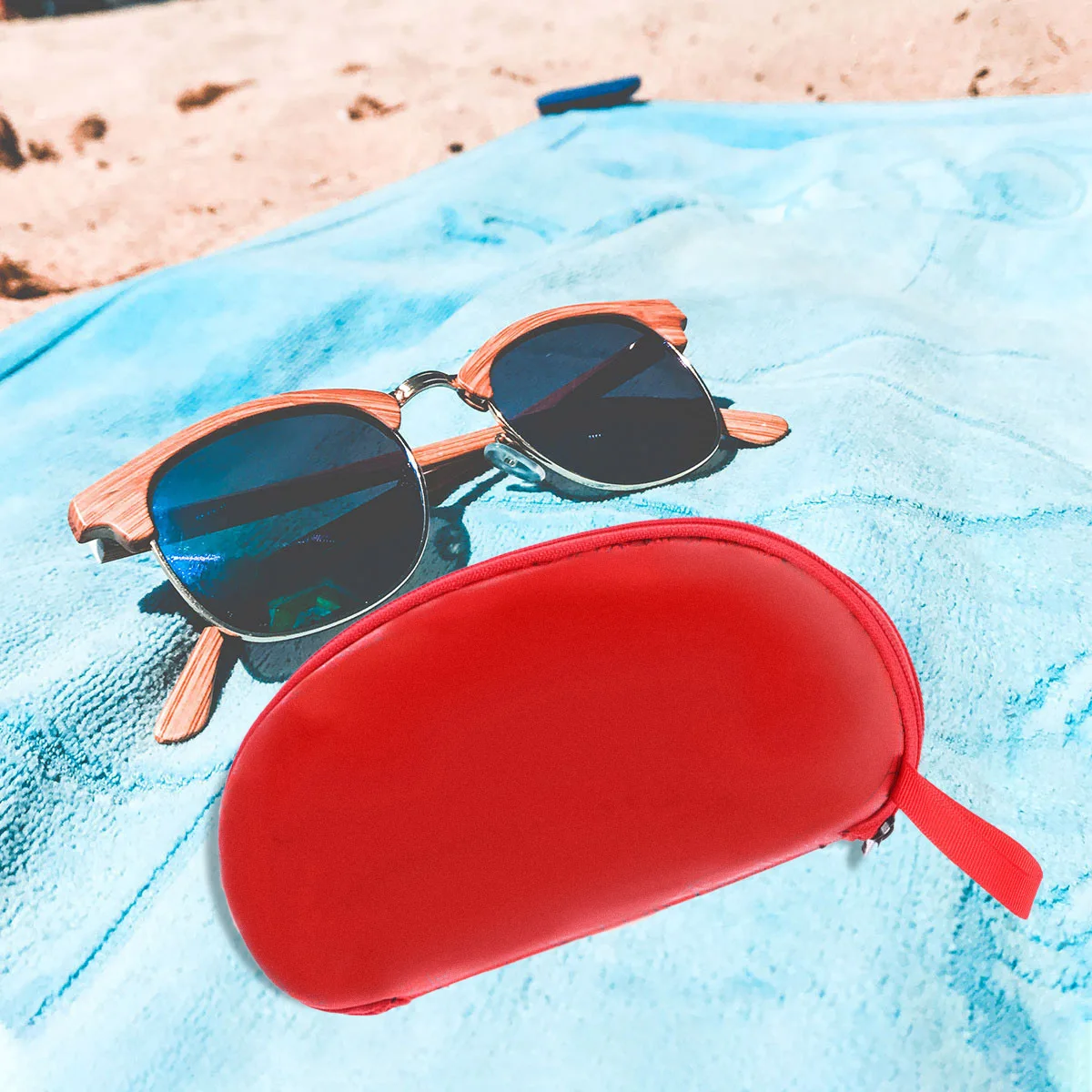 

Eva Sunglasses Case Red Portable Compact Zipper Glasses Box Universal Protection for Myopia and Sunglasses