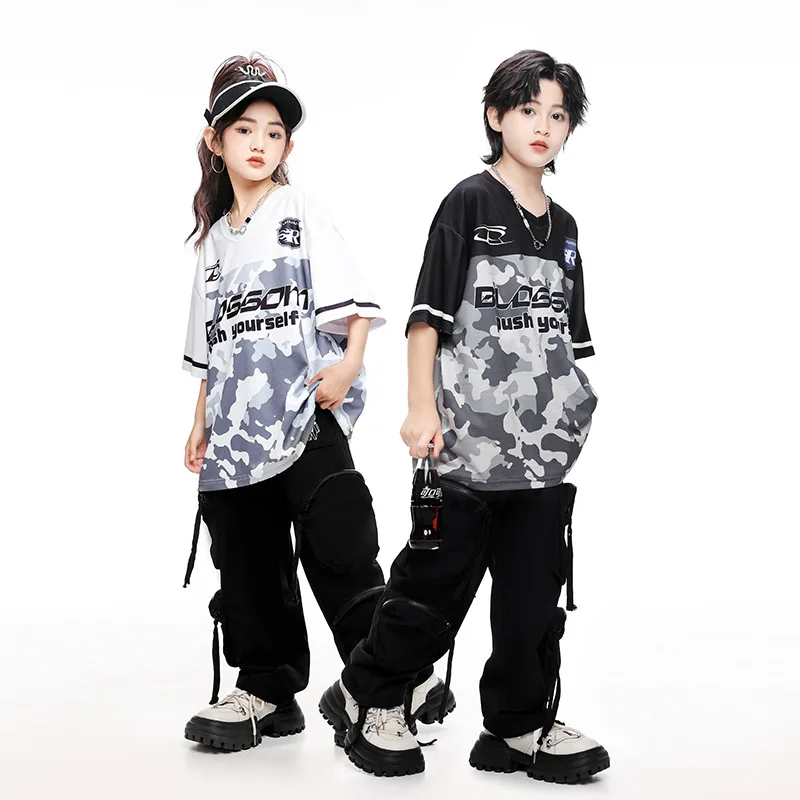 Boys Hip Hop Dance Clothes Sets Kids Camo Tops Cargo Pants Jazz Practice Clothing Summer Short Sleeves Street Dance Outfit Rave
