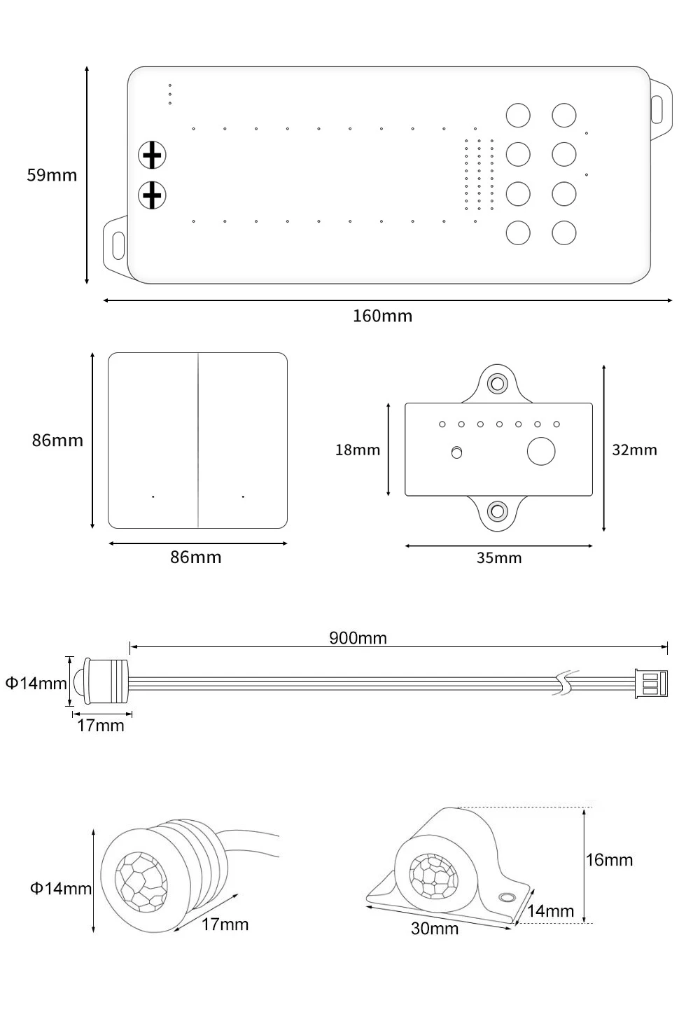 20 Steps Stair Controller 2 PIR Motion Sensor 2 Wireless Panel Switch LED Strip Dimmer Indoor Stairway Light Controller