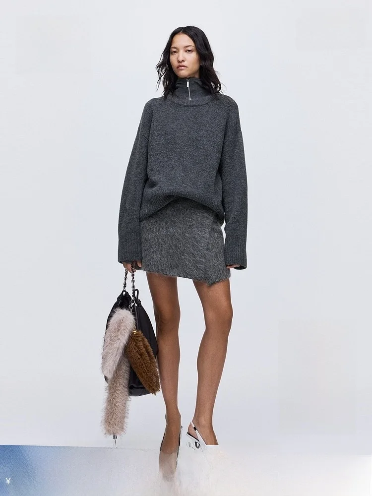 

Женский шерстяной вязаный свитер H&M, зимняя коллекция Row, американский стиль, оверсайз, повседневный, из смесовой ткани (полиэстер/шерсть), с круглым вырезом