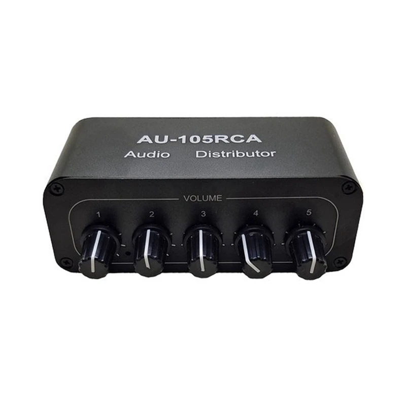 Stereo Audio Mixer 1 Input 5 Output Multi-Channel Audio Source Distributor RCA Interface For Power Amplifiers