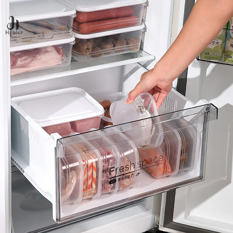 Frozen Meat Storage Box Portable Refrigerator Fruit Vegetable Fresh-Keeping Organizer Box Transparent Cheese Container Kitchen