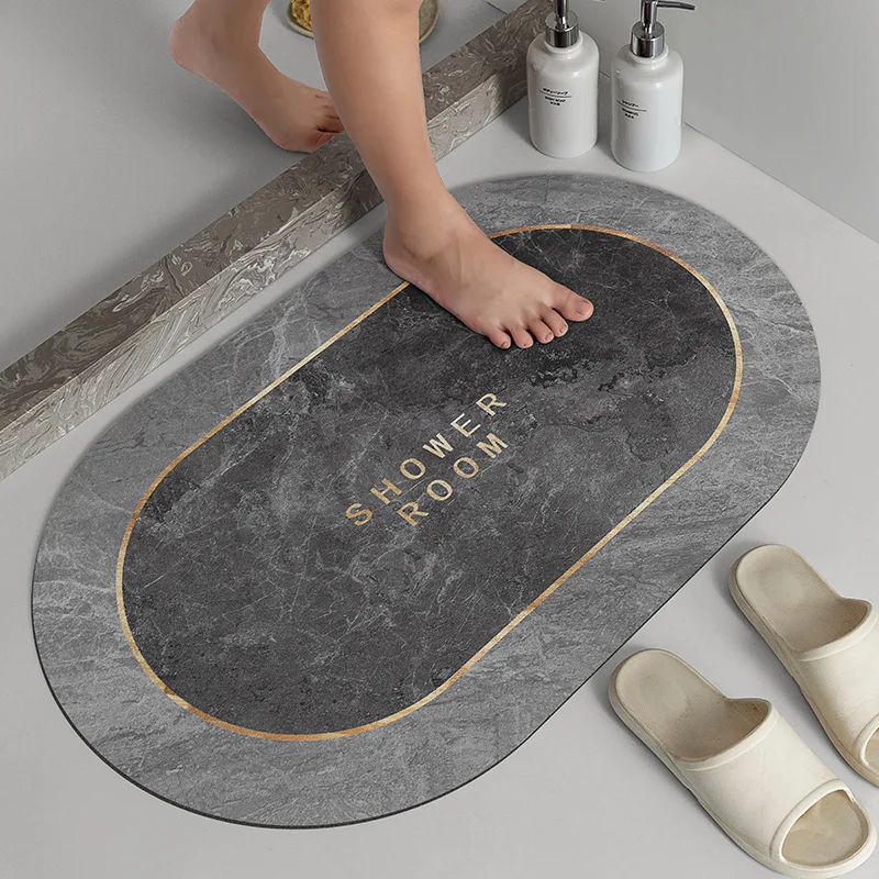 

Grey Marble Bath Mats Quick Dry Absorbent Floor Rugs Napa Skin Thin Bathroom Rug Mat Non-Slip Shower Mats Resist Dirt Carpet