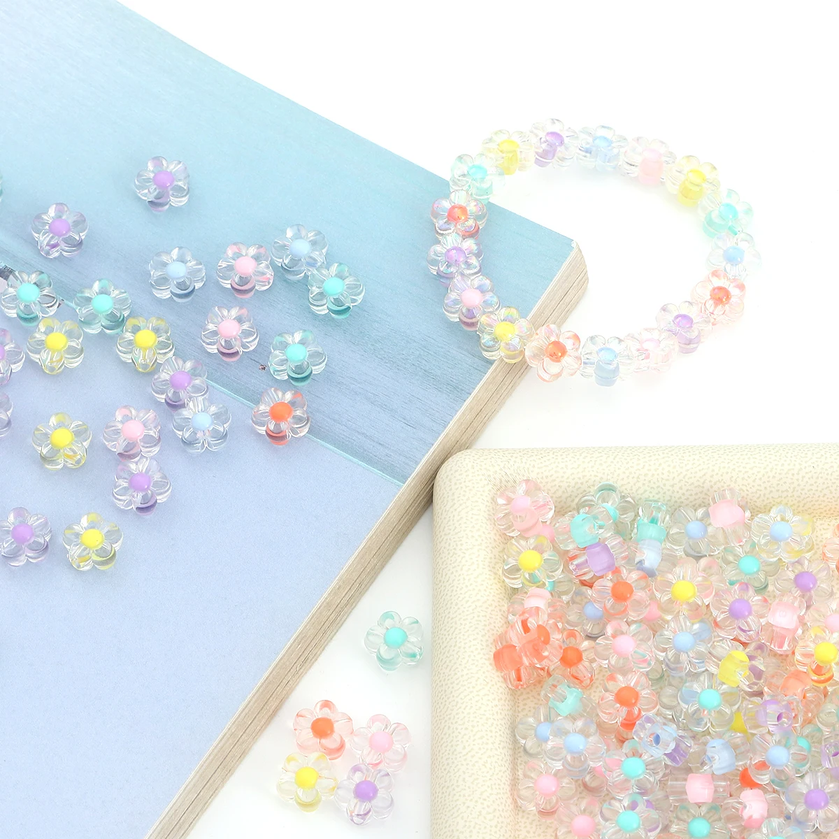 50 Stück/Los 12mm Sonnenblumen-Acrylperlen Matt Transparent Gemischte Farben Abstandhalterperlen Handgefertigte Clipbook-Armbänder Ohrringe Sommer – Detail 2