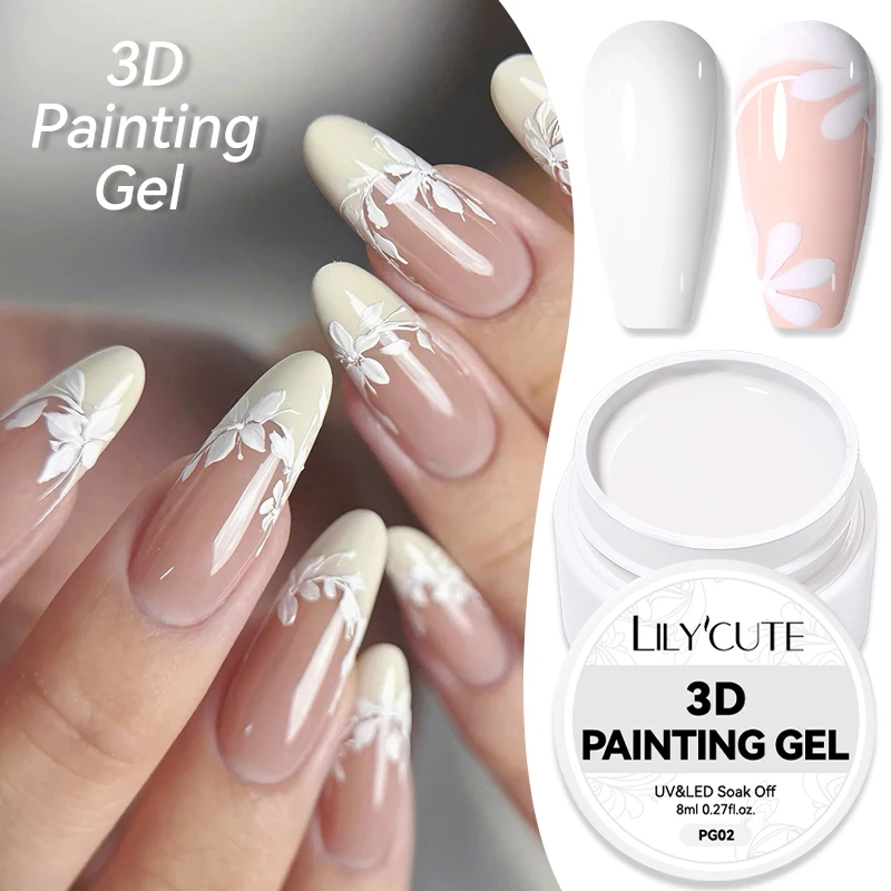 LILYCUTE 8ml 3D Painting Nail Gel White Black Color Pat Multifunctional Semi Permanent UV LED Gel Nail Polish Manicure Nail Art