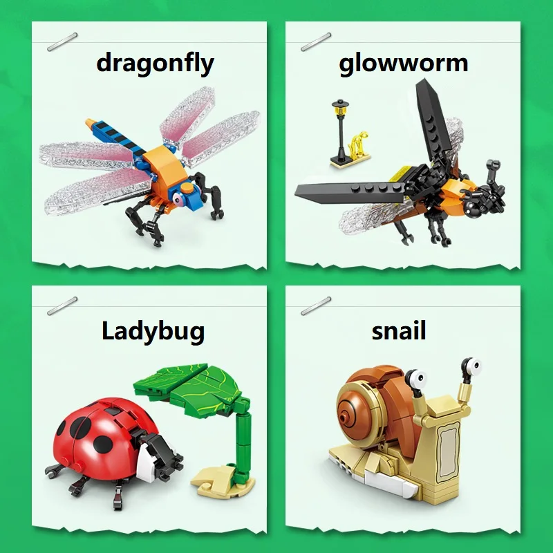 Insect Building Blocks Honeybee Dragonfly Ants Fly Ladybug snail 3D Model DIY Creative Brick Educational Toys Kids Gift