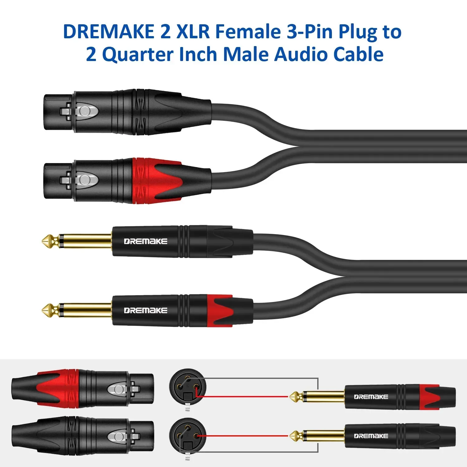 DREMAKE Mic Cable Male TS 1/4\